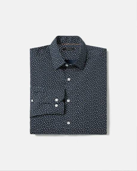 Chemise Habillée Marine à Coupe Étroite avec Lignes Géométriques