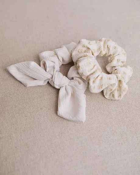 Textured and Bow Scrunchies - Set of 2