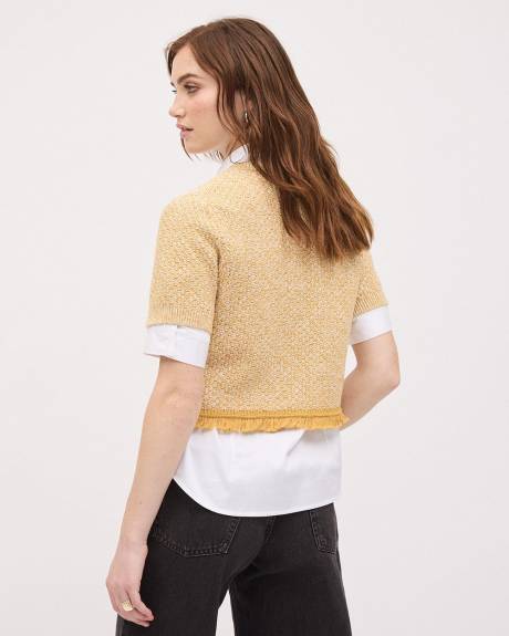 Short-Sleeve Crew-Neck Cotton Sweater