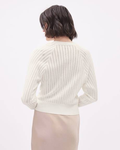 Long-Sleeve Cropped Pointelle Cardigan