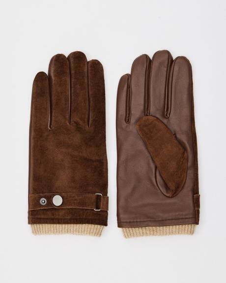 Gants en Cuir et en Suède avec Sangle Boutonnée