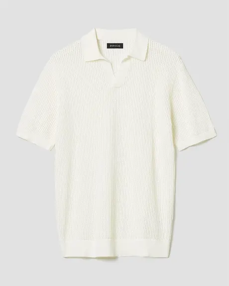 Short-Sleeve Cotton Polo Sweater with Johnny Collar