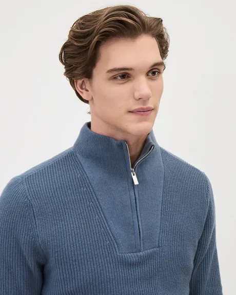 Long-Sleeve Half-Zip Mock-Neck Sweater