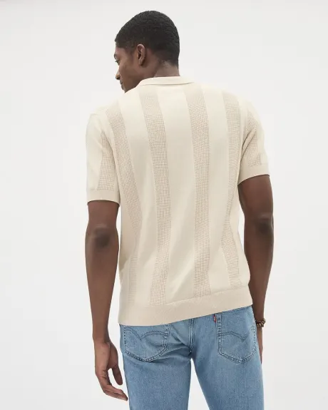 Short-Sleeve Polo Sweater with Vertical Stitches