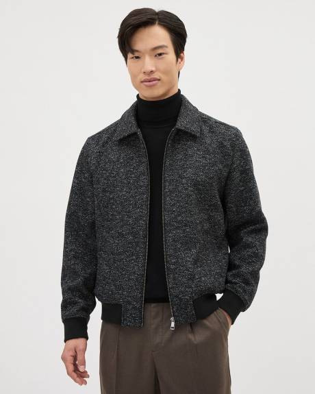 Black Tweed Jacket with Shirt Collar