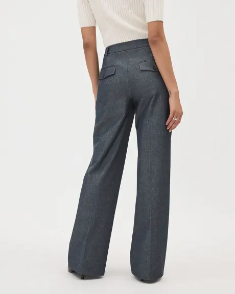 Pantalon en Chambray à Taille Mi-Haute et Jambe Large