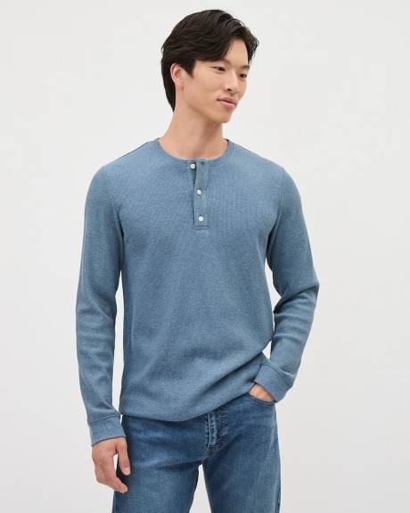 Long-Sleeve Henley Waffled T-Shirt