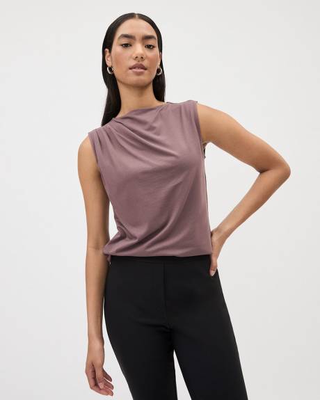 Sleeveless Crew-Neck Pleated Top