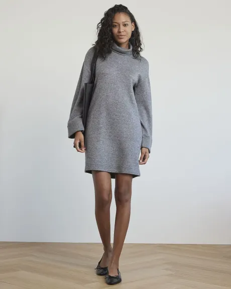 Long-Sleeve Turtleneck Straight Dress with Ribbed Cuffs