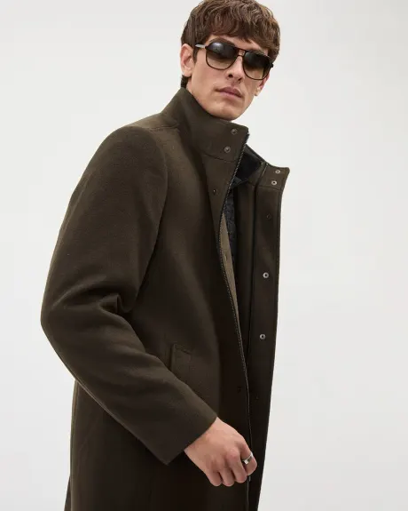 Classic Brown Mock-Neck Wool Coat with Dickey