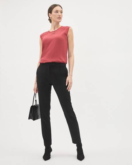 Solid Cap-Sleeve Crew-Neck Silky Crepe Blouse