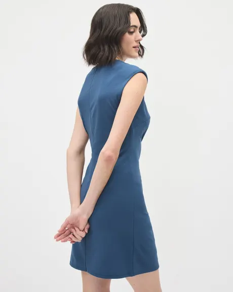 Short Sleeveless Dress with Crew Neckline and Front Pleats