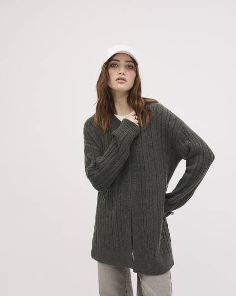 Cardigan Ouvert en Tricot Spongieux à Manches Longues