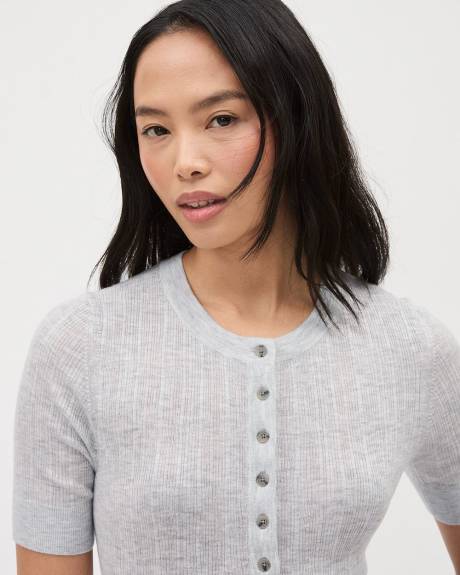 Pull Henley à Manches aux Coudes en Mélange de Laine