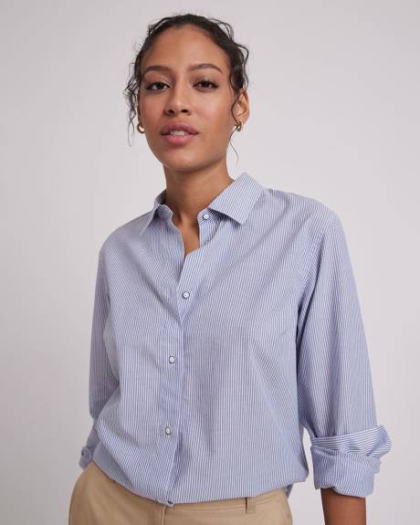 Long-Sleeve Buttoned-Down Striped Poplin Blouse