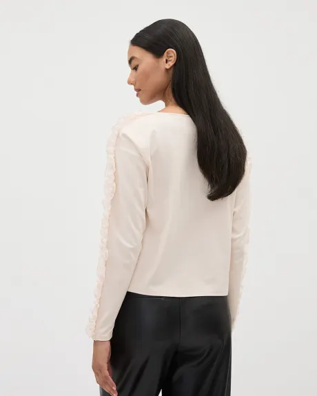 Long-Sleeve Boat-Neck Top with Ruffles