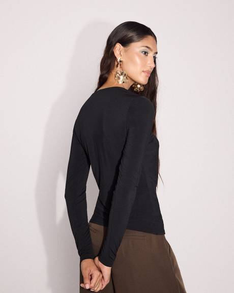 Long-Sleeve Top with Knot Detail at Neckline