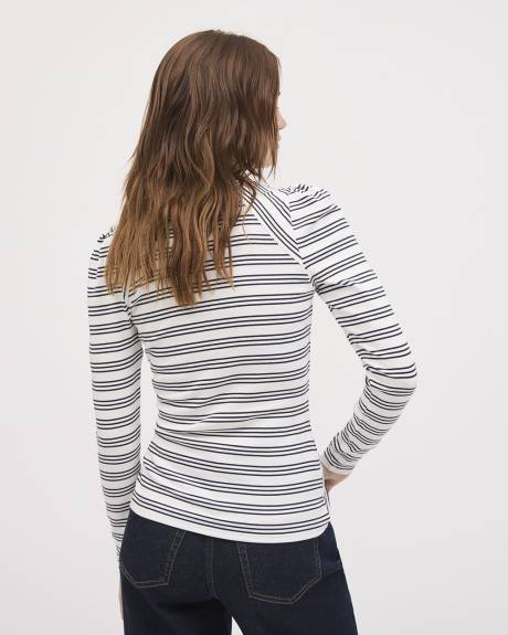 Striped Long-Sleeve Crew-Neck Ribbed Top