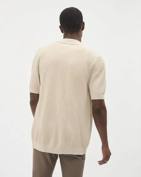 Short-Sleeve Buttoned-Down Cotton Polo Sweater with Camp Collar