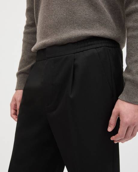 Pleated Solid Tapered-Leg Pant with Elastic Waistband