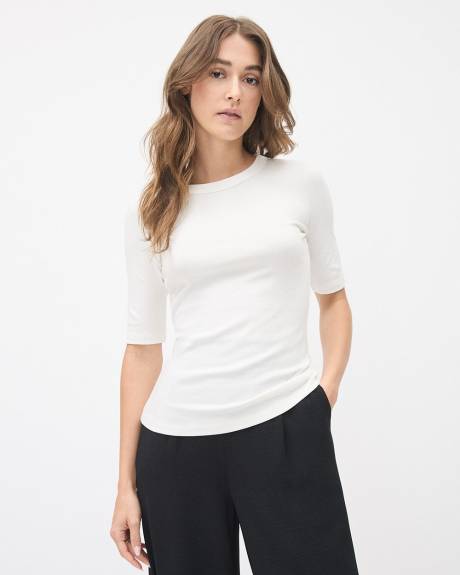 Elbow-Sleeve Crew-Neck Fitted Tee