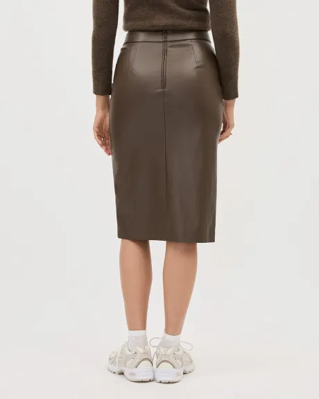 Faux Leather Pencil Midi Skirt