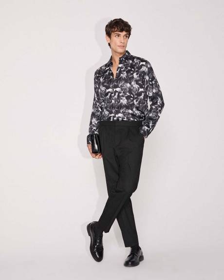 Regular-Fit Sateen Dress Shirt with Abstract Pattern