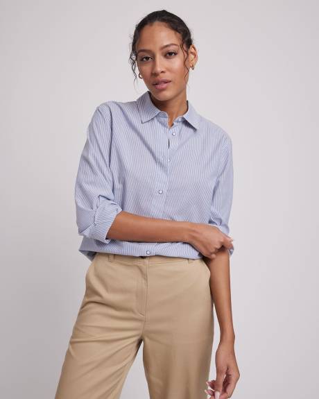 Long-Sleeve Buttoned-Down Striped Poplin Blouse