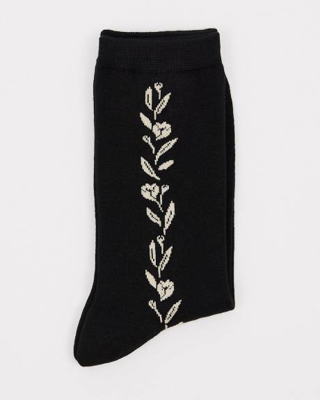 Bamboo Crew Socks with Floral Detail