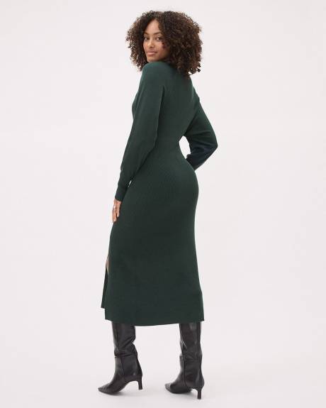 Long-Sleeve Mock-Neck Fitted Ribbed Midi Dress