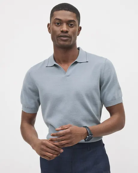 Short-Sleeve Cotton Polo Sweater with Johnny Collar