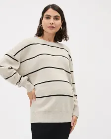 Striped Long-Sleeve Crew-Neck Sweater - Thyme Maternity