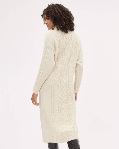 Long-Sleeve Turtle-Neck Straight Midi Dress with Cable Stitches