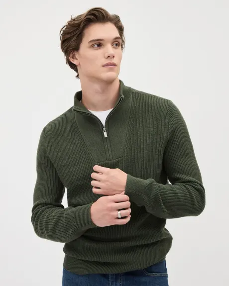 Long-Sleeve Half-Zip Mock-Neck Sweater