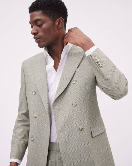 Tailored-Fit Double-Breasted Checkered Suit Blazer