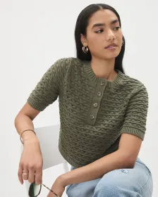 Relaxed-Fit Short-Sleeve Henley Sweater