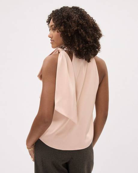 Sleeveless Halter-Neck Satin Blouse with Self-Tie