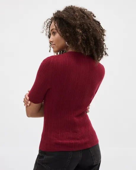 Wool-Blend Elbow-Sleeve Henley Sweater