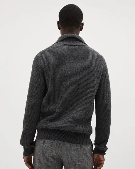 Long-Sleeve Ribbed Sweater with Johnny Collar