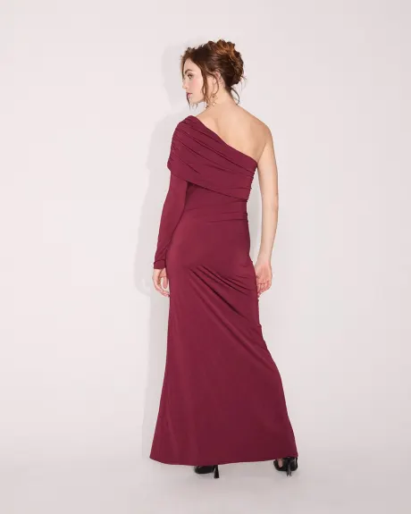 One-Sleeve Maxi Dress with Draped Neckline