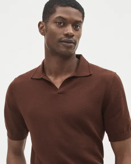 Short-Sleeve Cotton Polo Sweater with Johnny Collar