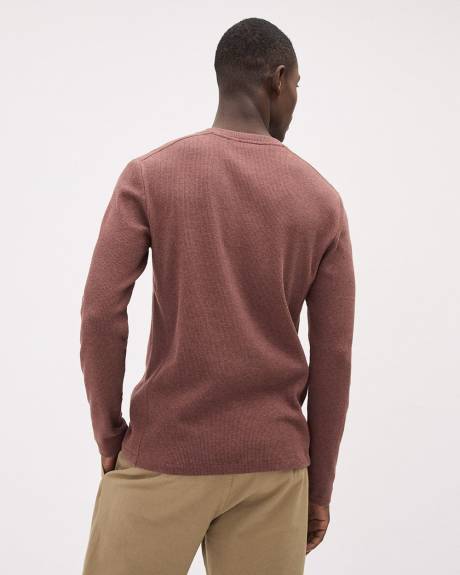 Long-Sleeve Crew-Neck Waffled T-Shirt