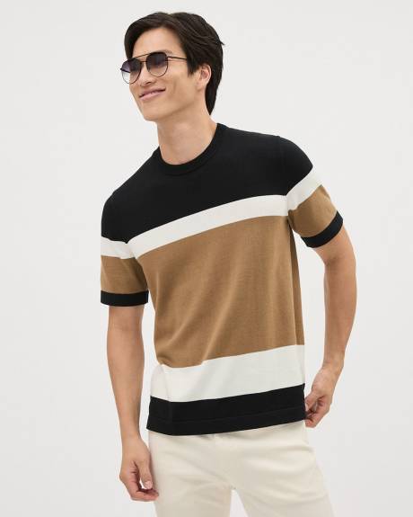 Colour-Block Short-Sleeve Crew-Neck Sweater