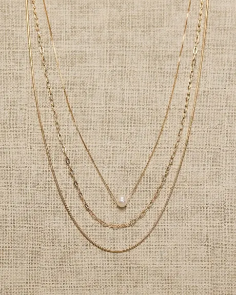 Collier à Triple Chaîne avec Perle d'Eau Douce