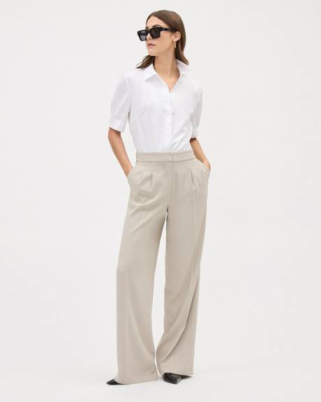 Pantalon Long en Crêpe à Jambe Large et Taille Haute