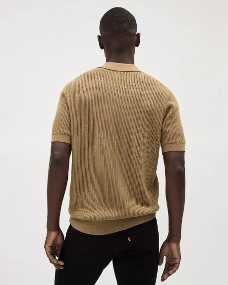 Short-Sleeve Cotton Polo Sweater with Johnny Collar