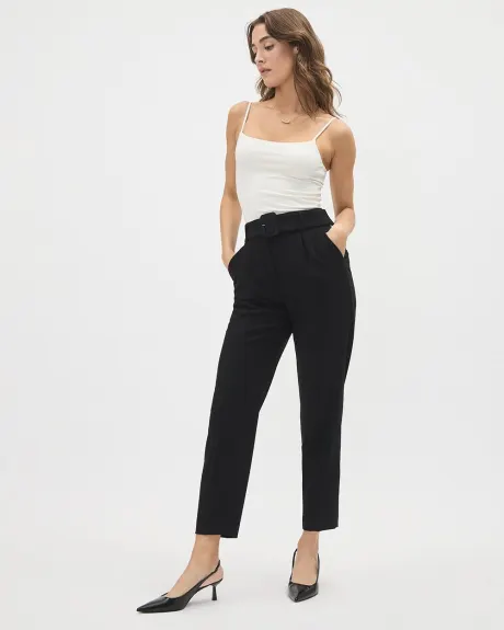 Pantalon Cheville Noir à Jambe Fuselée et Taille Haute avec Ceinture