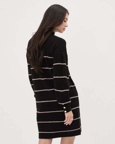 Puffy-Long-Sleeve Mock-Neck Mini Dress