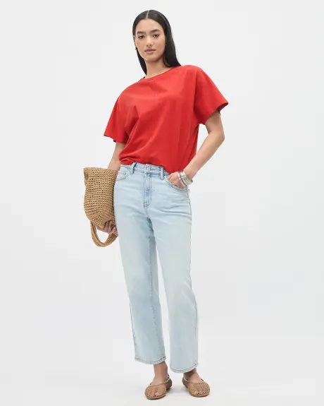 Short-Dolman-Sleeve Crew-Neck Cotton Tee