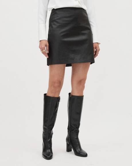 Genuine Leather Black A-Line Mini Skirt